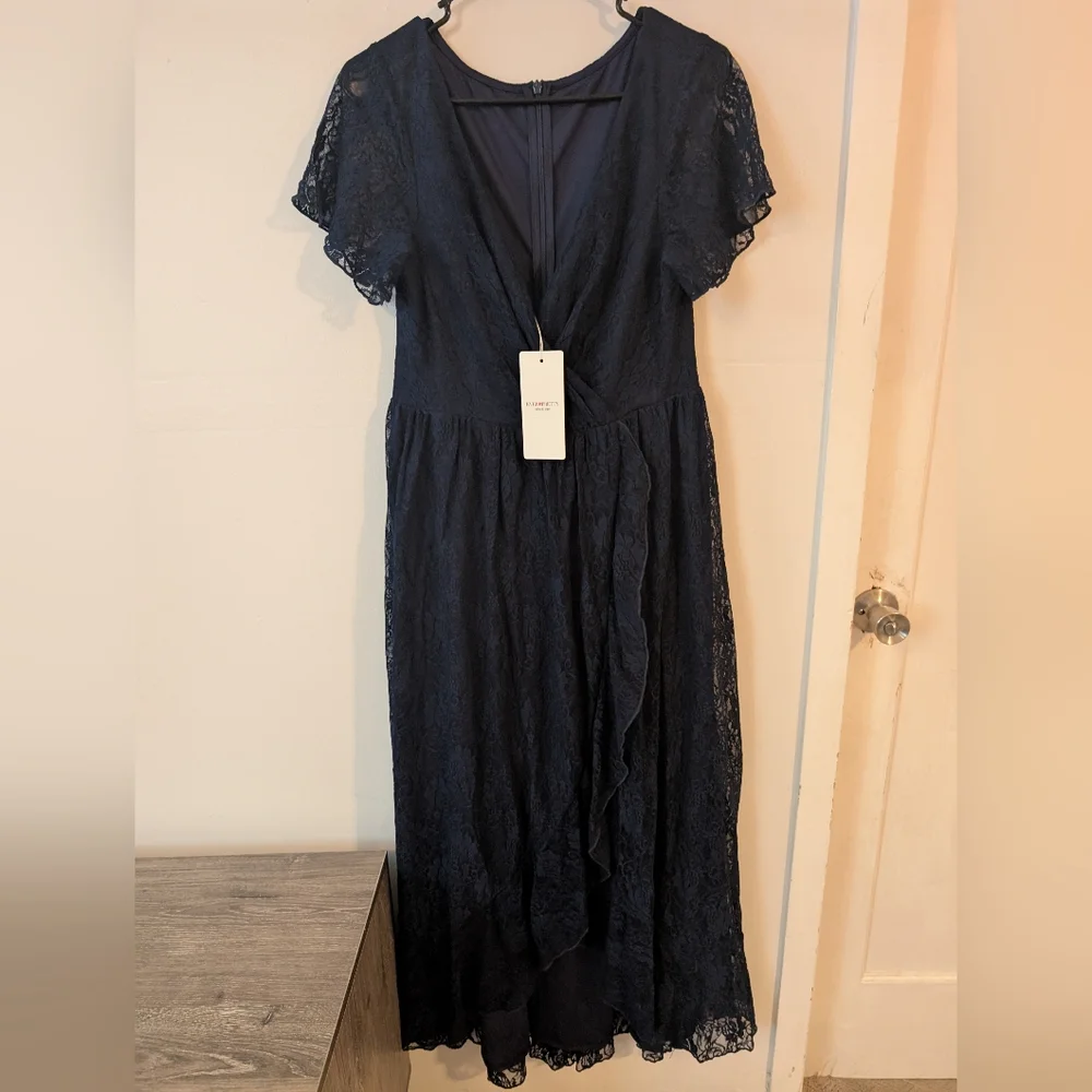 Ever Pretty Navy Blue Lace V Neck Layered Dress‎ NWT - Picture 2 of 6